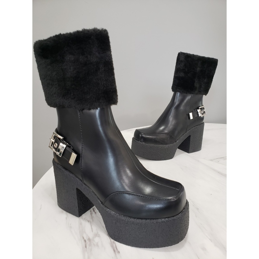 NEW SIZE 9 LAMODA Figure it out platform faux fur heel boots buckle